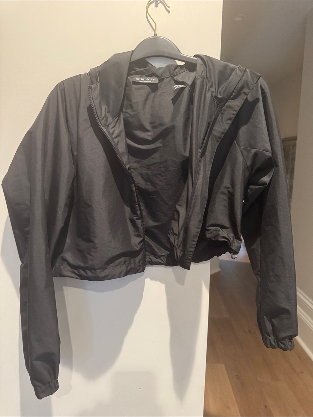 SHAN Black Cropped Hooded Bomber Jacket